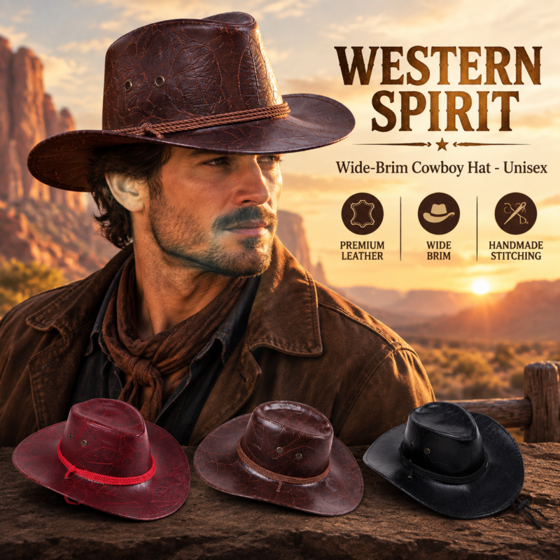 Western Cowboy Hat Outdoor Wide Brim Hat Cuero Unisex Sombrero De Cowboy Del Oeste Caballero Sombrero Cosplay