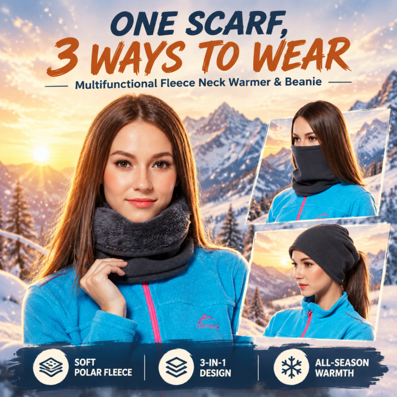 3 in 1 Outdoor Multifunctional Scarf Unisex Men Women Thermal Warm Fleece Snood Scarf Neck Warmer Beanie Ski Balaclava Hat