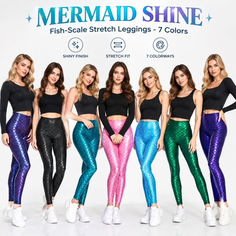 Women's Mermaid Sirena Shine Stretch Leggings  Punk Shiny Fish Scale Pants