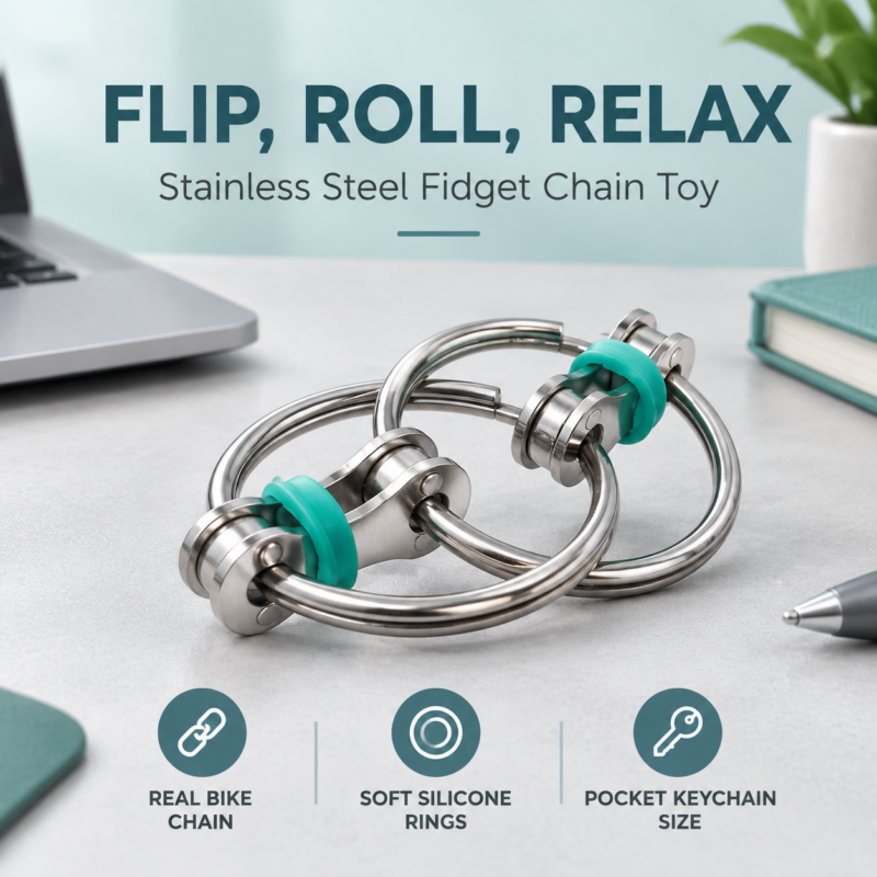 Bike Chain Fidget Toy Flippy Chain Stress Reducer Key Chain Fidget Toy for Autism ADD ADHD Sensory Kids