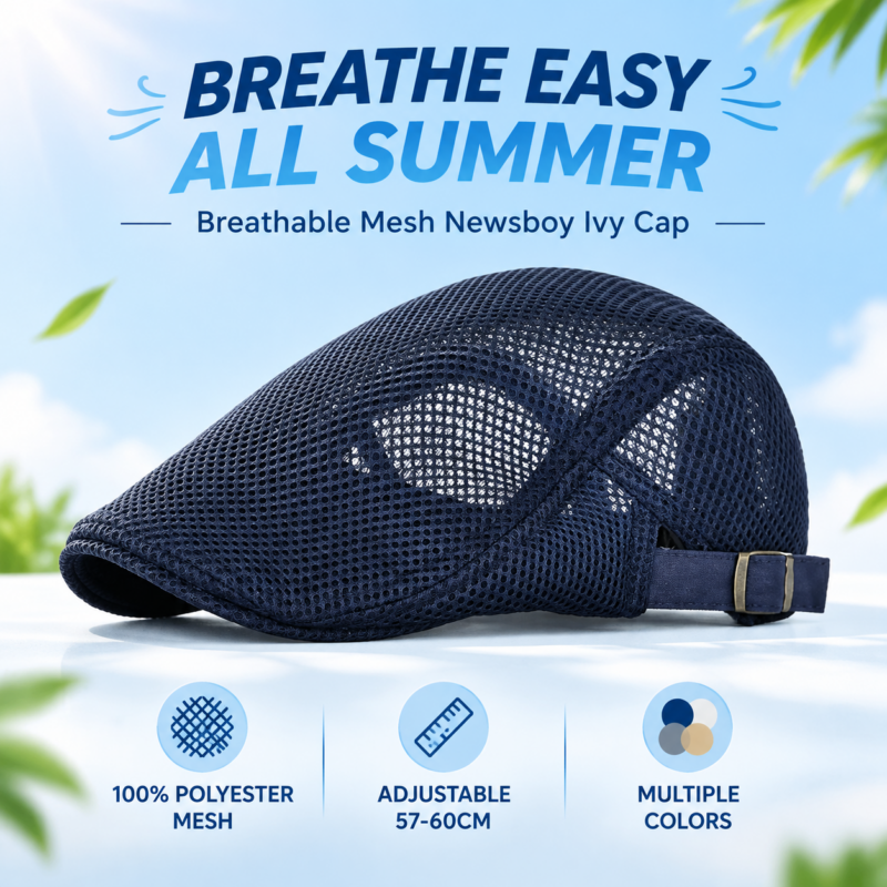 Breathable Mesh Cap Summer Hat Newsboy Beret Ivy Cap Cabbie Flat Cap