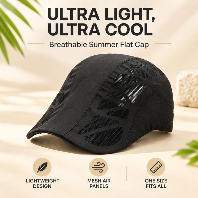 Breathable Summer Flat Cap  Mesh Hat Adjustable Newsboy Beret Ivy Cap Unisex Cabbie Cap