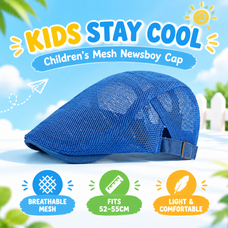 Children's Hat Breathable Mesh Summer Hat Adjustable Newsboy Beret Ivy Cap Cabbie Flat Cap
