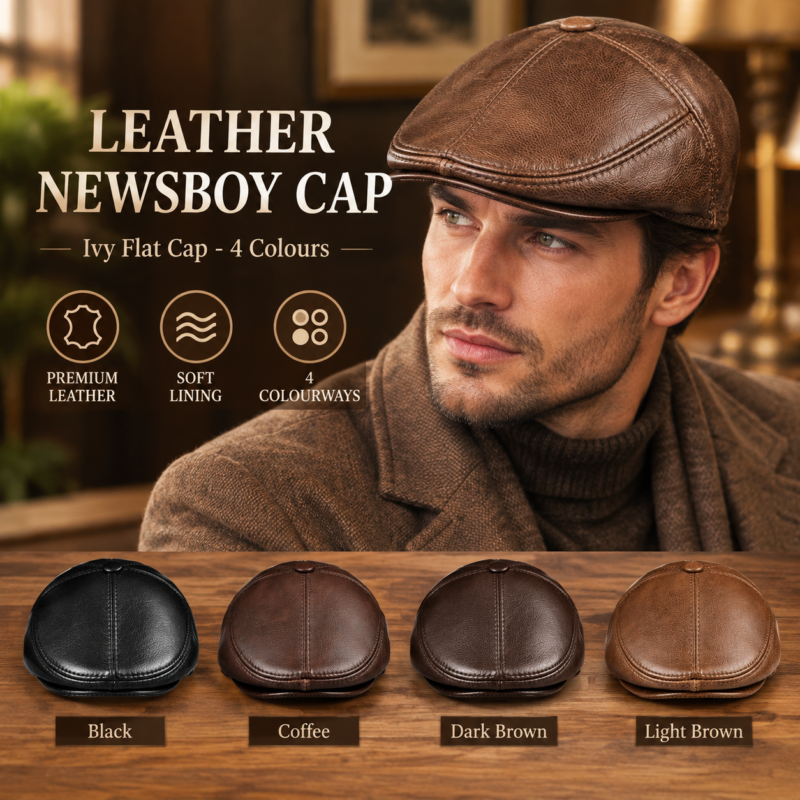 Cowhide Genuine Leather Men Berets Cap Hat Fashion Men's Real Leather Baseball Caps Winter Warm Hats