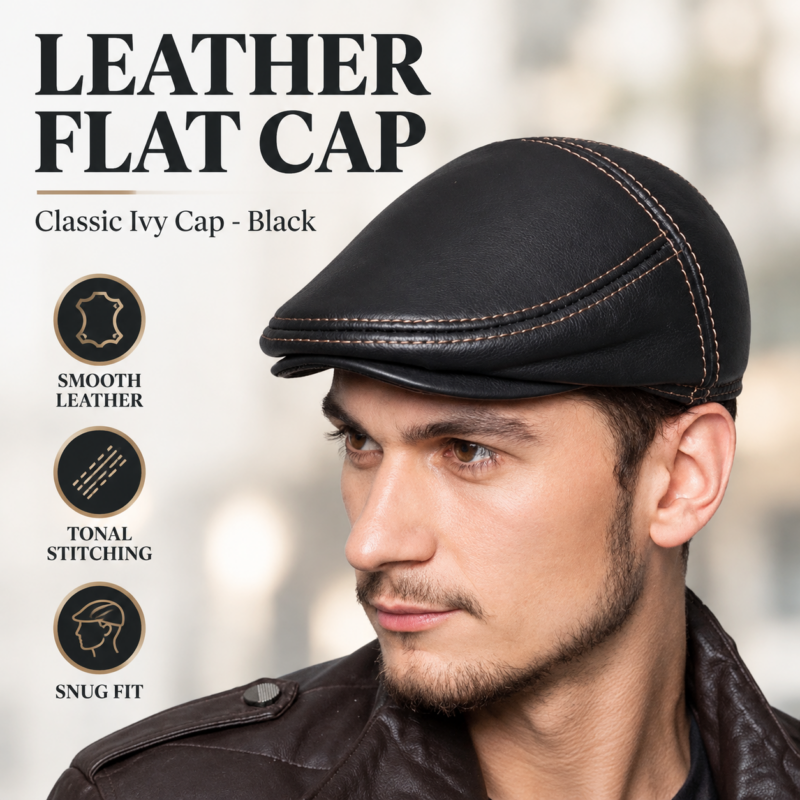 Cowhide Genuine Leather Men Berets Cap Hat  High Quality Fashion Men's Real Leather Adult Hats