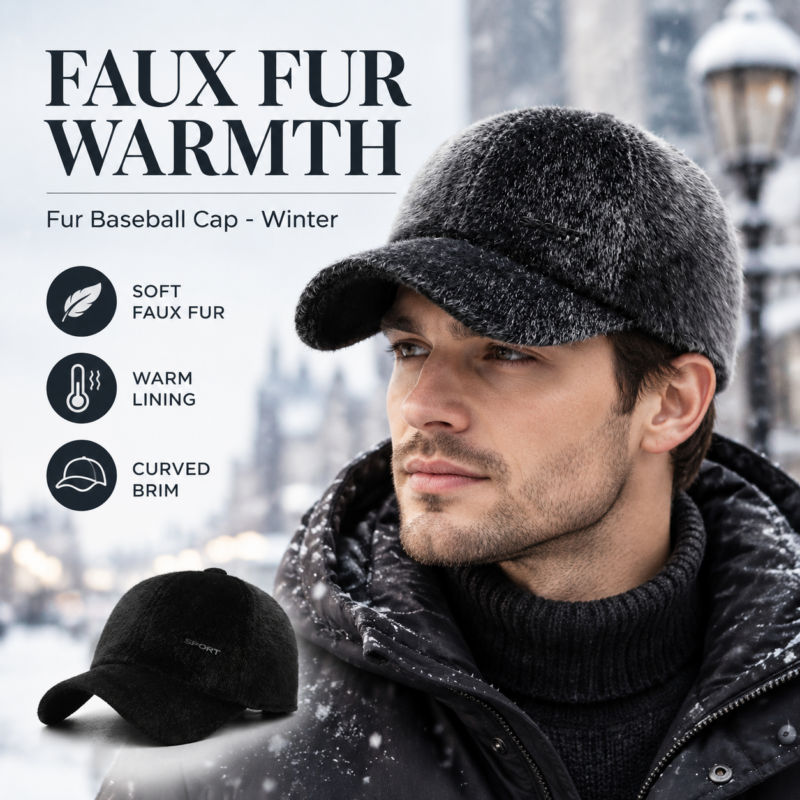 Faux Mink Hat Baseball Cap Faux Fur Outdoor Warm Earmuffs Men's Winter leather Hat