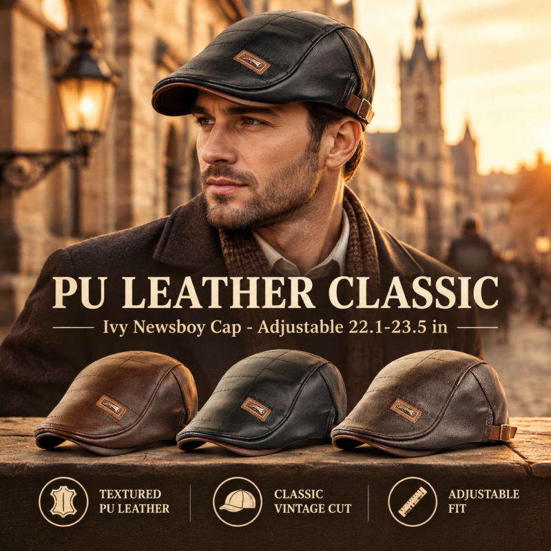 Men Adjustable PU Leather Ivy Cap Newsboy Hat Fishing Hat for Men