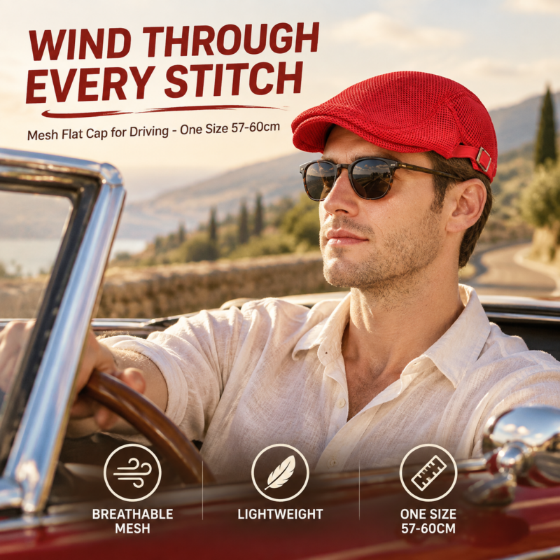 Men Mesh Flat Cap Adjustable Breathable Summer Newsboy Hat Beret Cabbie Ivy Hat Gatsby Newsboy Hat for Driving Hunting(One Size)