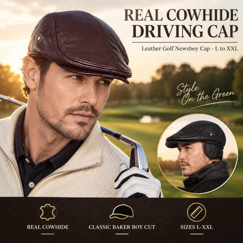 Men Real Leather Golf Cabbie Baker Driving Fashion Newsboy Hat Cap Beret Gatsby Flat Ivy