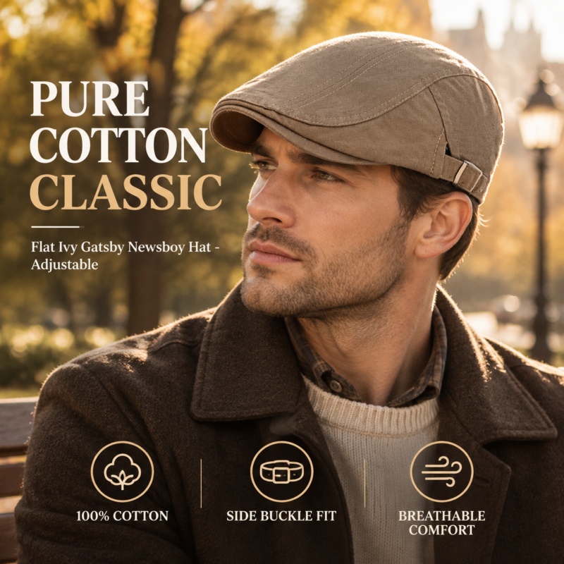 Men's Cotton Flat Cap Ivy Gatsby Newsboy Hunting Hat