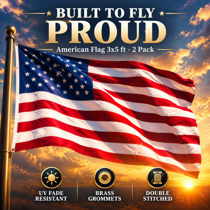 2 PACK American Flag 3 X 5 Ft -Bright Vivid Colors, Durable Brass Grommets and Double Stitched - UV Fade Resistant Large USA Banner for Hanging Indoor/Outdoor