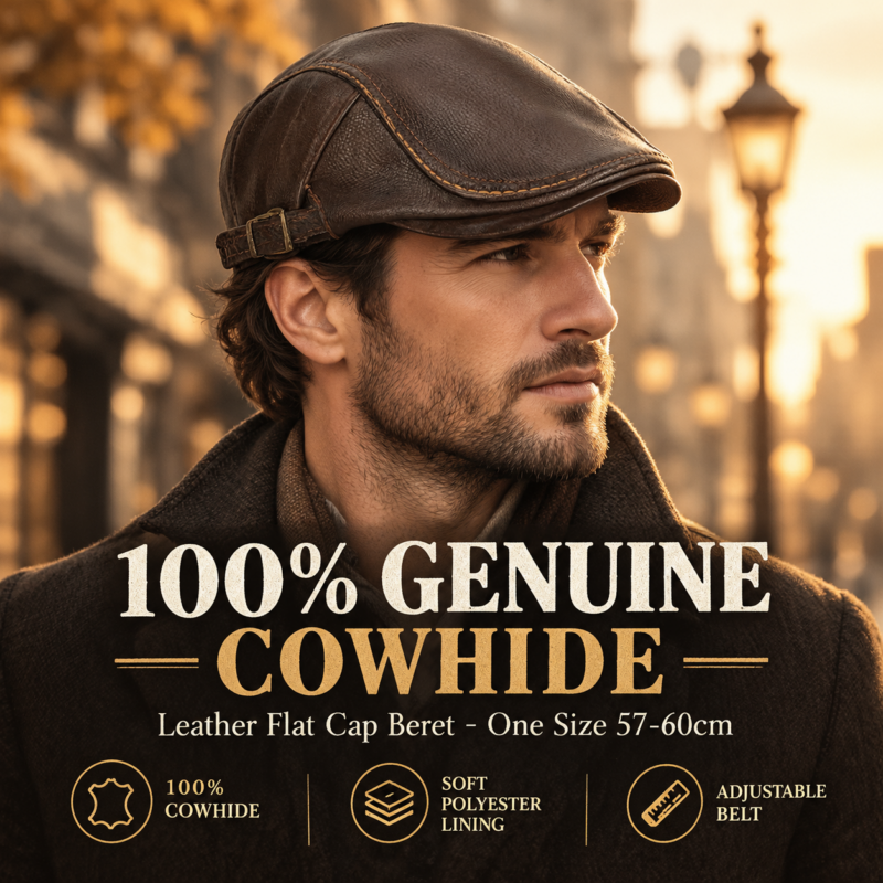 Men's Flat Cap Beret Hunting Real Cowhide Leather Driver Cap Newsboy Hat