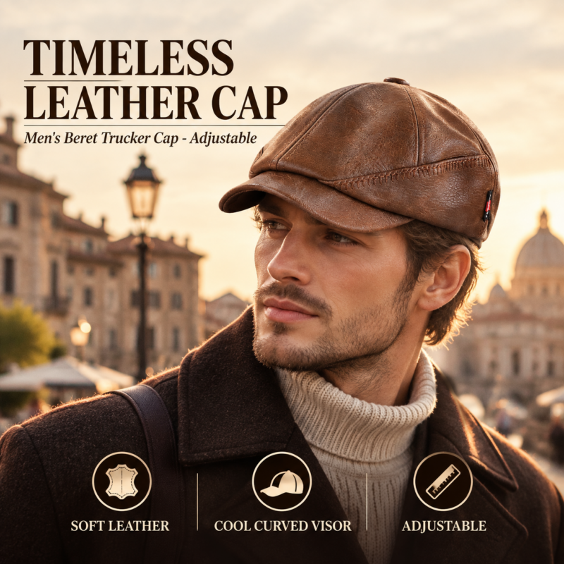 Men's Leather Cap  Beret Hunting Cap Beanie Trucker  Mens Sports Hat