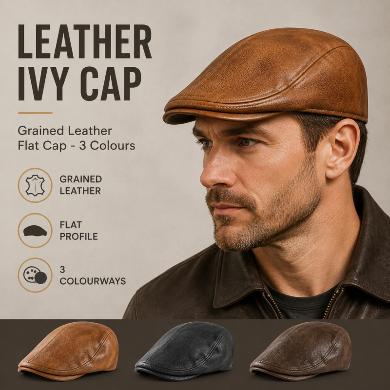 Men's Leather Leather Beret Hunting Cap Beanie Trucker Leather Cap Mens Sports Hat