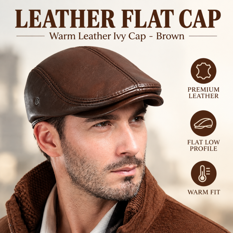 Men's Real Cowhide Leather Beret Hunting Cap Beanie Trucker Cap Mens Sports Hat