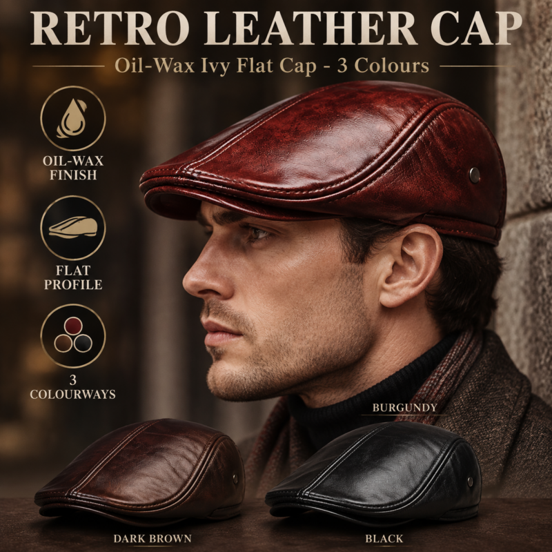 Men's Real Cowhide Leather Cap Winter Hat Thicker Warm Leather Berets Ivy Cabbie Cap Leather Ear Flaps Cap Hunting Cap