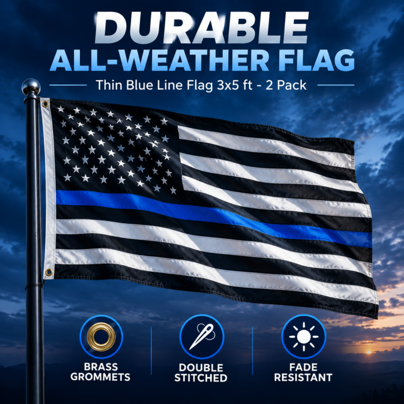 2 Pack Thin Blue Line Flag 3x5 Ft: Durable  Police Flag with Stars and Brass Grommets - Proud To Be A Law Enforcement Officer