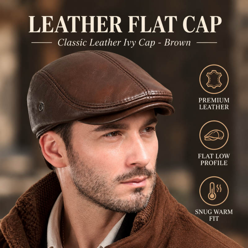 Men's Real Leather Cowhide Leather Beret Hunting Cap Beanie Trucker Leather Cap Mens Sports Hat