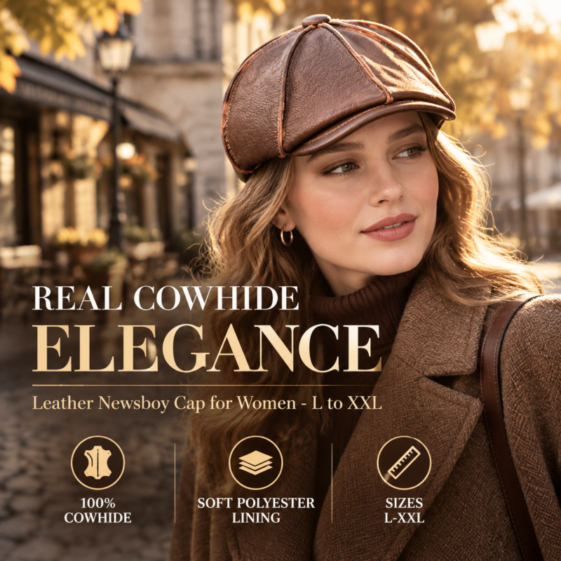 Mens Newsboy Caps Real Cow Leather Women Casual Brown Cap Ivy Duckbill Hats