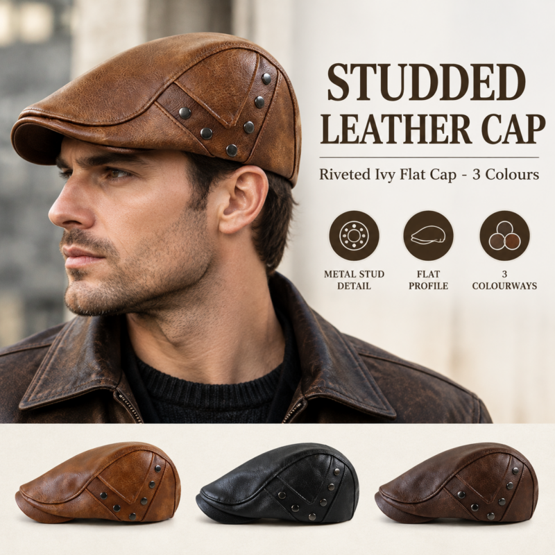 Mens Sports Leather Cap Beret Hunting Hat Beanie Trucker Leather Cap