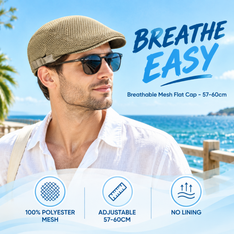 Mesh  Hat Breathable Flat Cap Adjustable Newsboy Beret Ivy Cap Cabbie