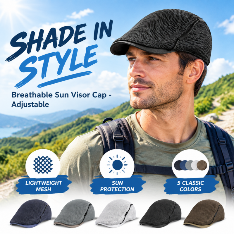Mesh Cap Breathable Hat Men's Peaked Cap Sun Protection Sun Visor Wearing Rope Peaked Cap