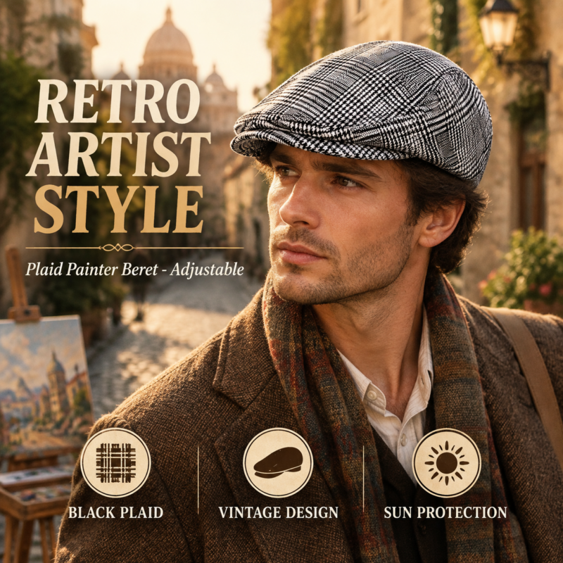 Peaked Cap Retro Literary Painter Plaid Beret Forward Hat Male Anti-sunshine