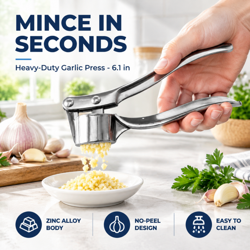 Professional Kitchen Stainless Garlic Press Garlic Mincer Ginger Crusher Ginger Squeezer Heavy Duty Garlic Presser Garlic Crush Garlic Chopper, User-Friendly, Easy to Clean and Highly Durable