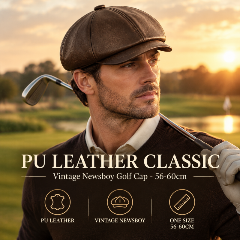 PU Leather Cap Beret Golf Cap Mens Vintage Newsboy Peaked Hats