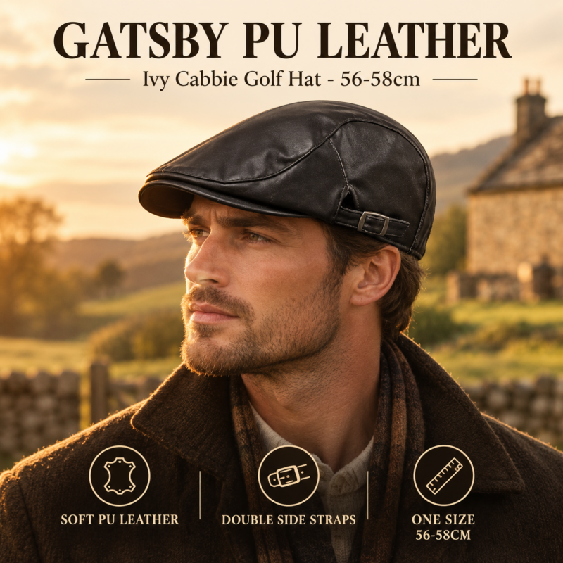 PU Leather Cap Ivy Newsboy Cabbie Gatsby Golf Driving Hat
