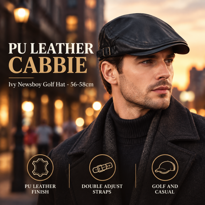 PU Leather Cap Ivy Newsboy Cabbie Gatsby Golf Driving Hat