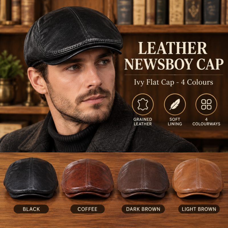 Real Cowhide Leather Cap  Ear Protection Leisure Beret Forward Cap Hat for Winter
