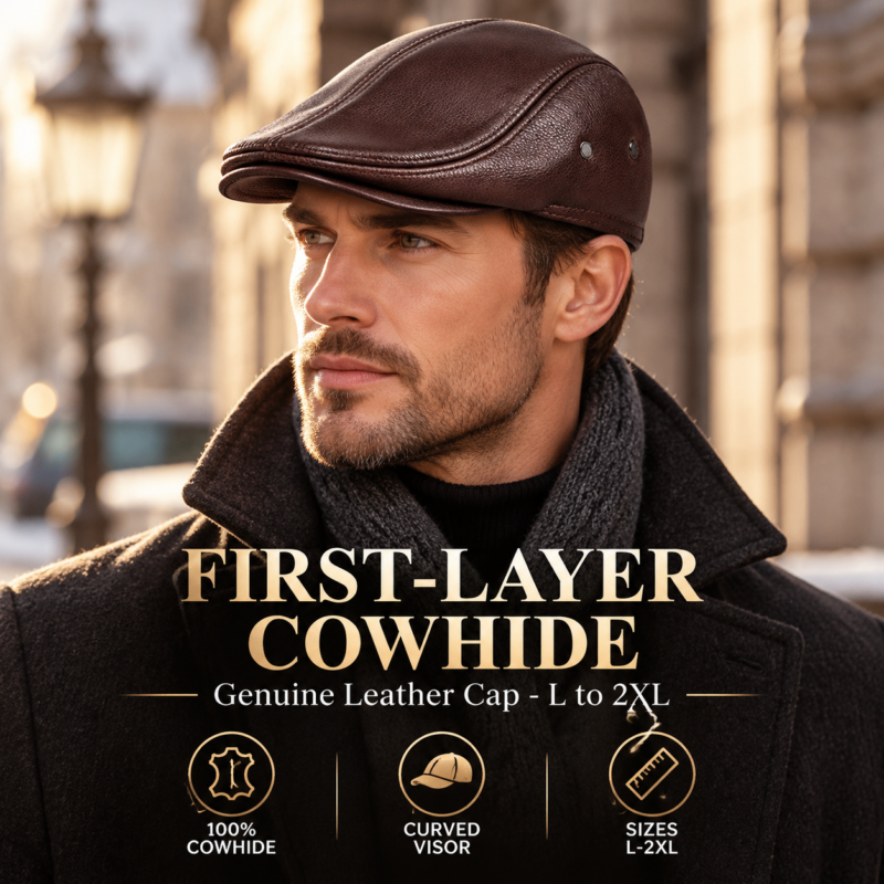 Real Cowhide Leather Cap First Layer Cowhide Leather Hat Genuine Leather Cap
