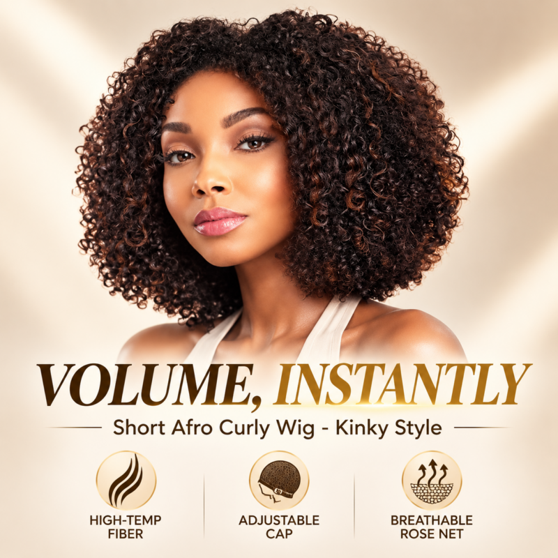Short Afro Kinkys Curly Hair Wig Afro Wig Short Brown Synthetic Afro Curly Hair Wigs for Women Side Part Wig