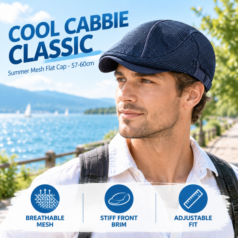 Summer Mesh Hat Cabbie Flat Cap Breathable Adjustable Newsboy Beret Ivy Cap Unisex